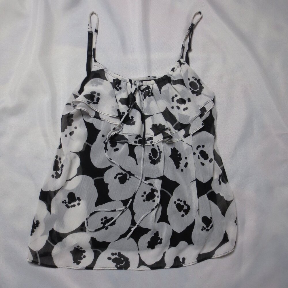 NY&CO womens TANK TOP black NEW YORK COMPANY white LIGHTWEIGHT floral SIZE S